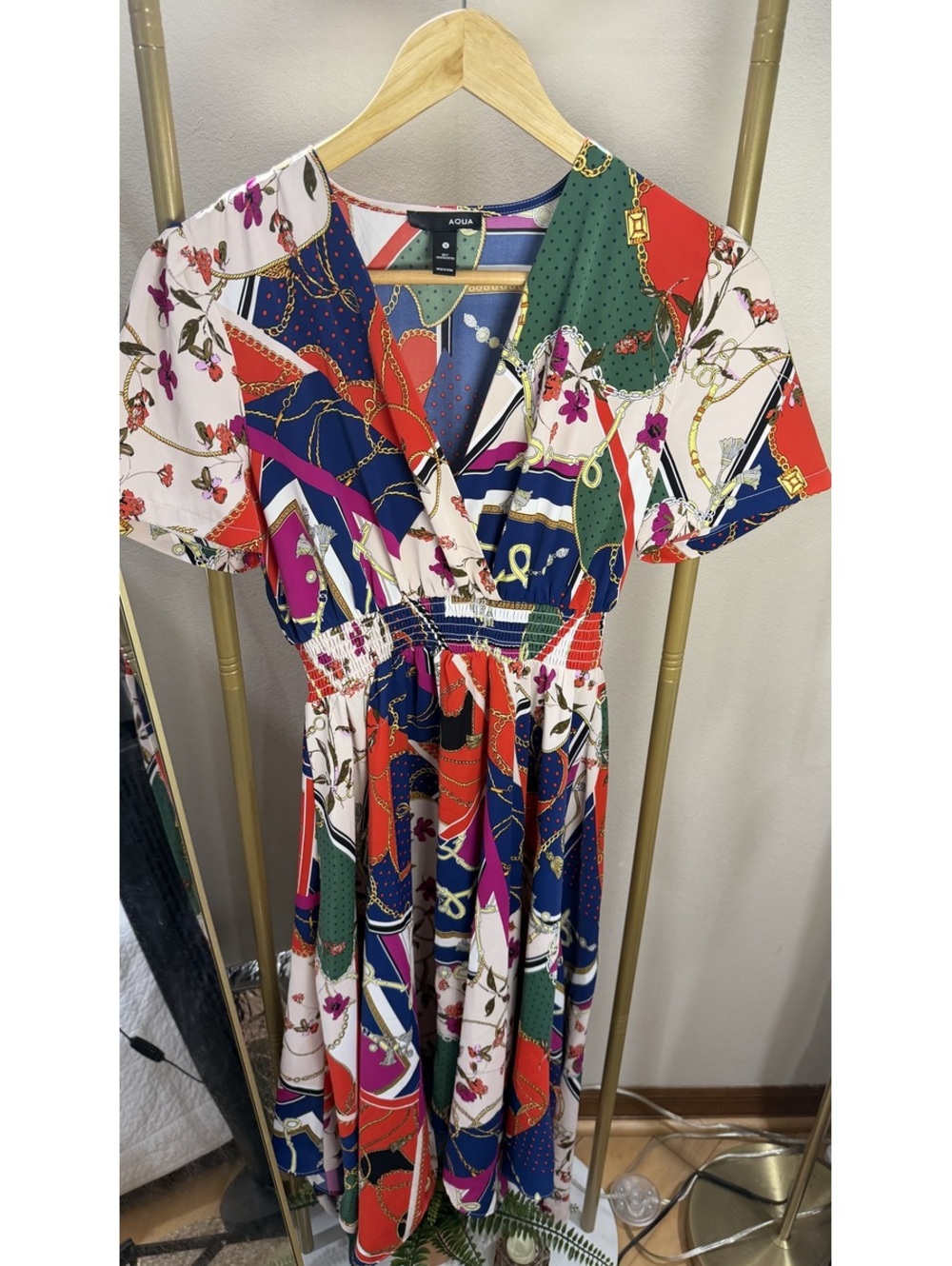 Size S Macys’s Aqua colorful dress with an elastic waist